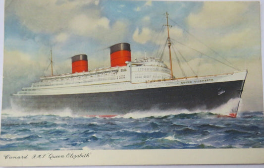 Old Postcard of Cunard R.M.S  "Queen Elizabeth"