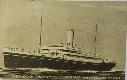 Old Postcard of Canadian Pacific S.S Tunisian - 1923 Greenock Postmark