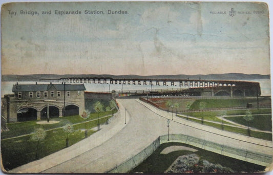 Old Postcard of Tay Bridge and Esplanade Station, Dundee 1910  - Ref : 1035