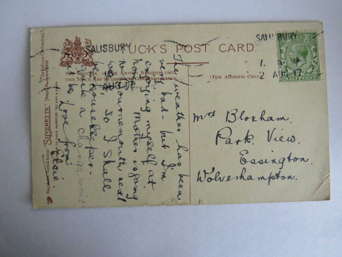 Old Postcard of Salisbury Cathedral 1917 - Ref : 1042