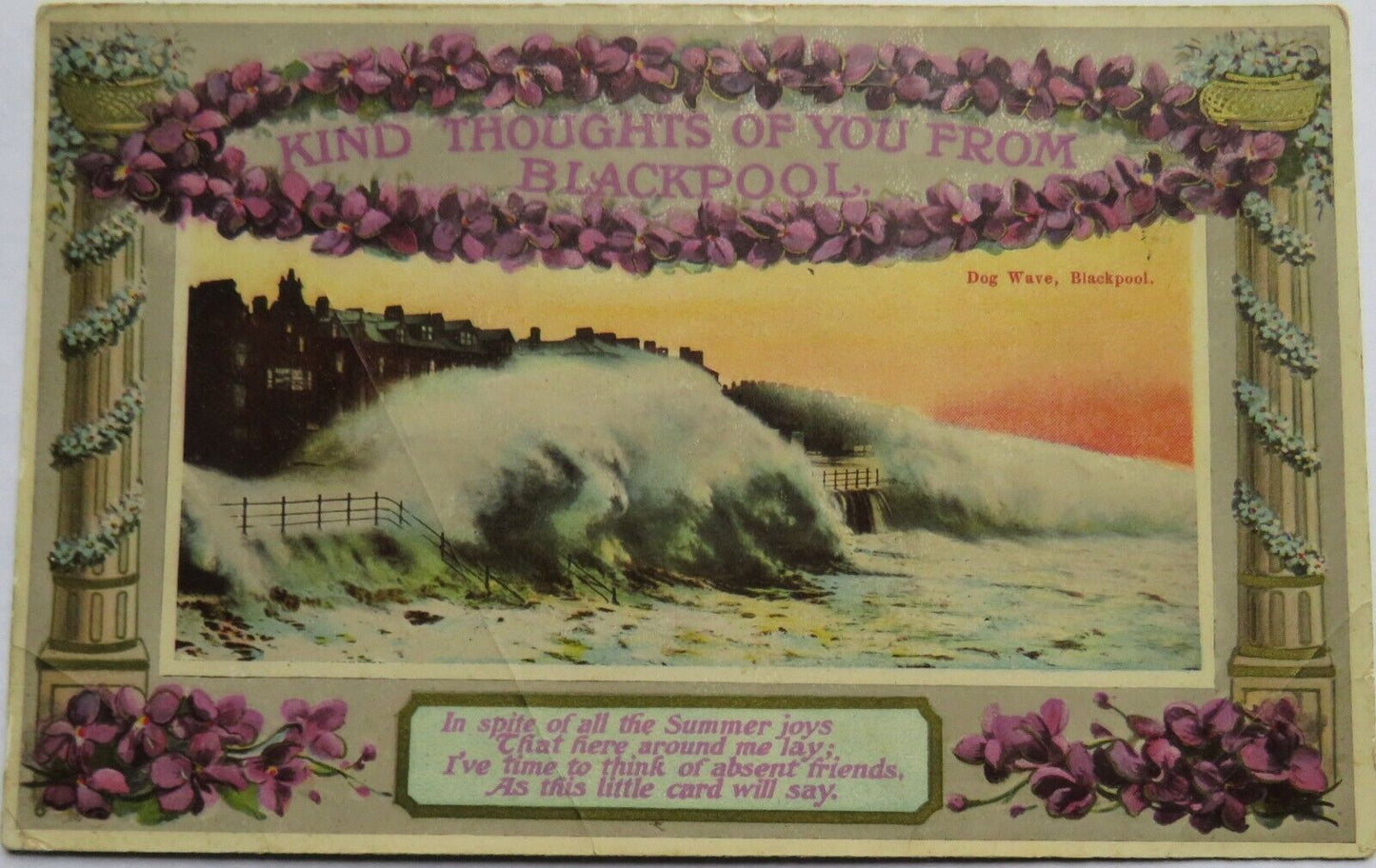 Old Postcard of Kind Thoughts of you from Blackpool, 1915