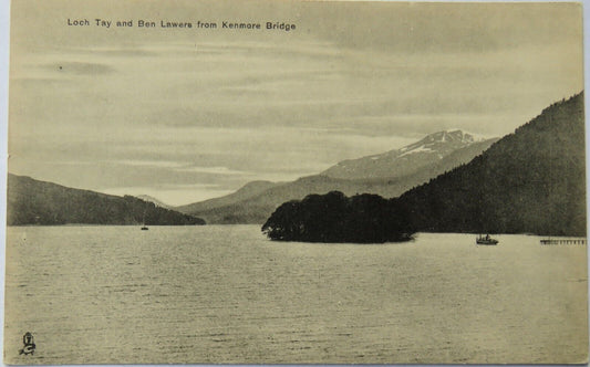 Old Postcard of Loch Tay and Ben Lawers From Kenmore Bridge