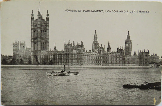 Old Postcard of Houses of Parliament, London and River Thames - Ref : 1032