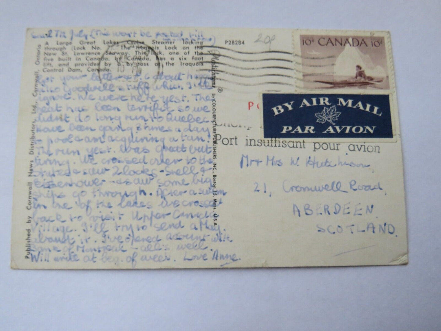 Vintage Postcard A Large Great Lakes Cruise Steamer Locking Through Iroquois Loc