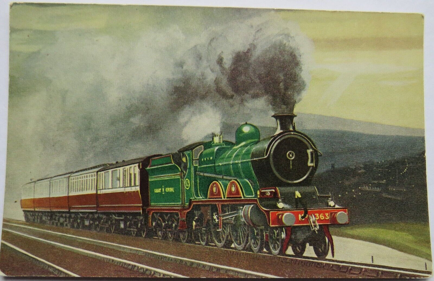 Old Postcard of 4-4-2 No. 363 near Hadfield with a Manchester-Marylebone Express