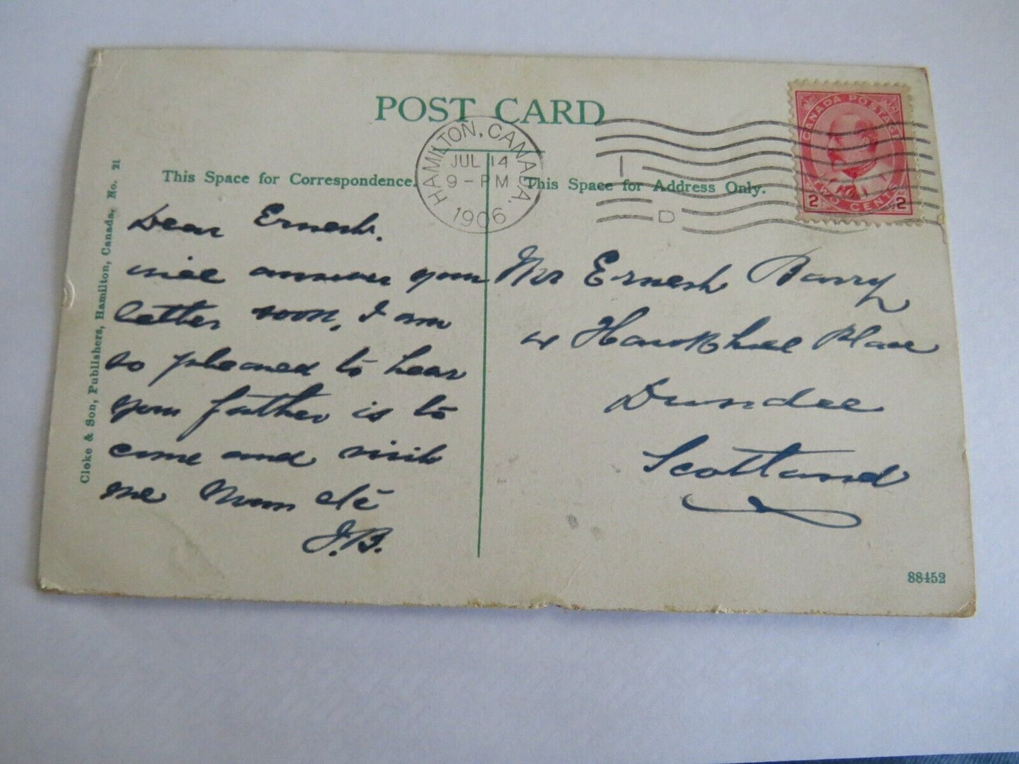 Old Postcard of Bay View Hamilton Canada 1906 - Ref : 1041