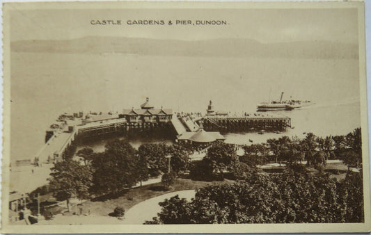 Old Postcard of Castle Gardens & Pier Dunoon