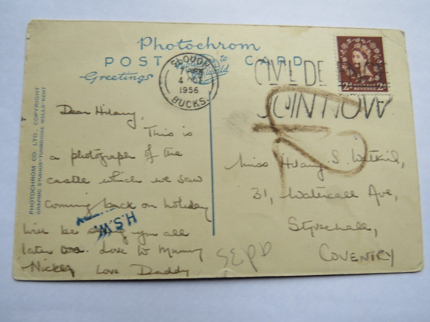 Old Postcard of Windsor Castle from the Air, 1956