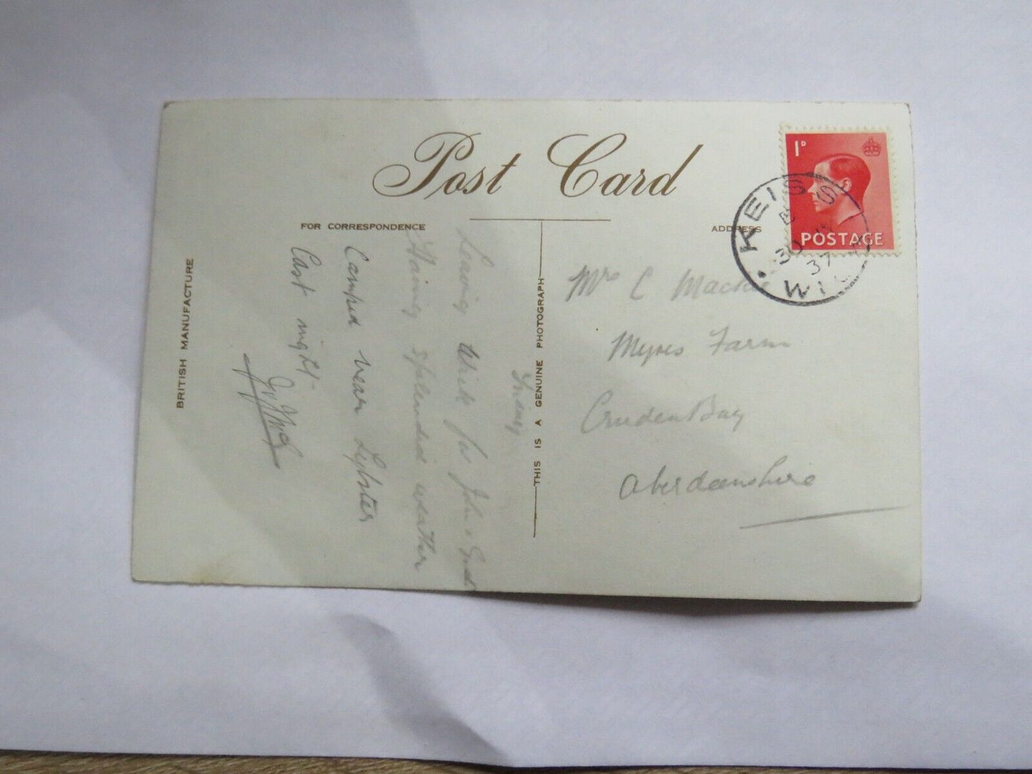 Old Postcard of John O'Groats Hotel 1937 - Ref : 1013