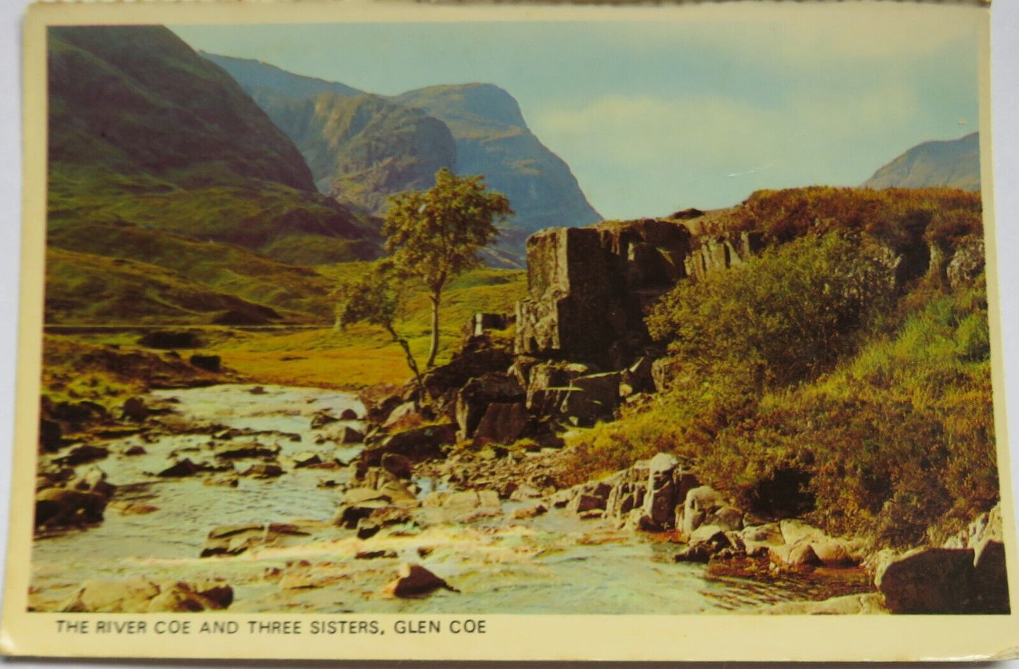 Old Postcard of The River Coe and Three Sisters, Glen Coe