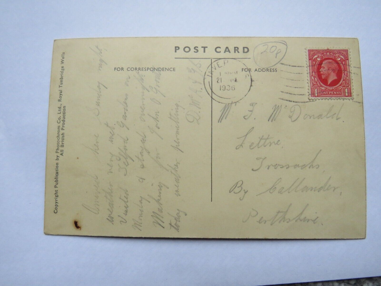 Old Postcard of Inverness, Caledonian Canal & Tomnahurich, 1936