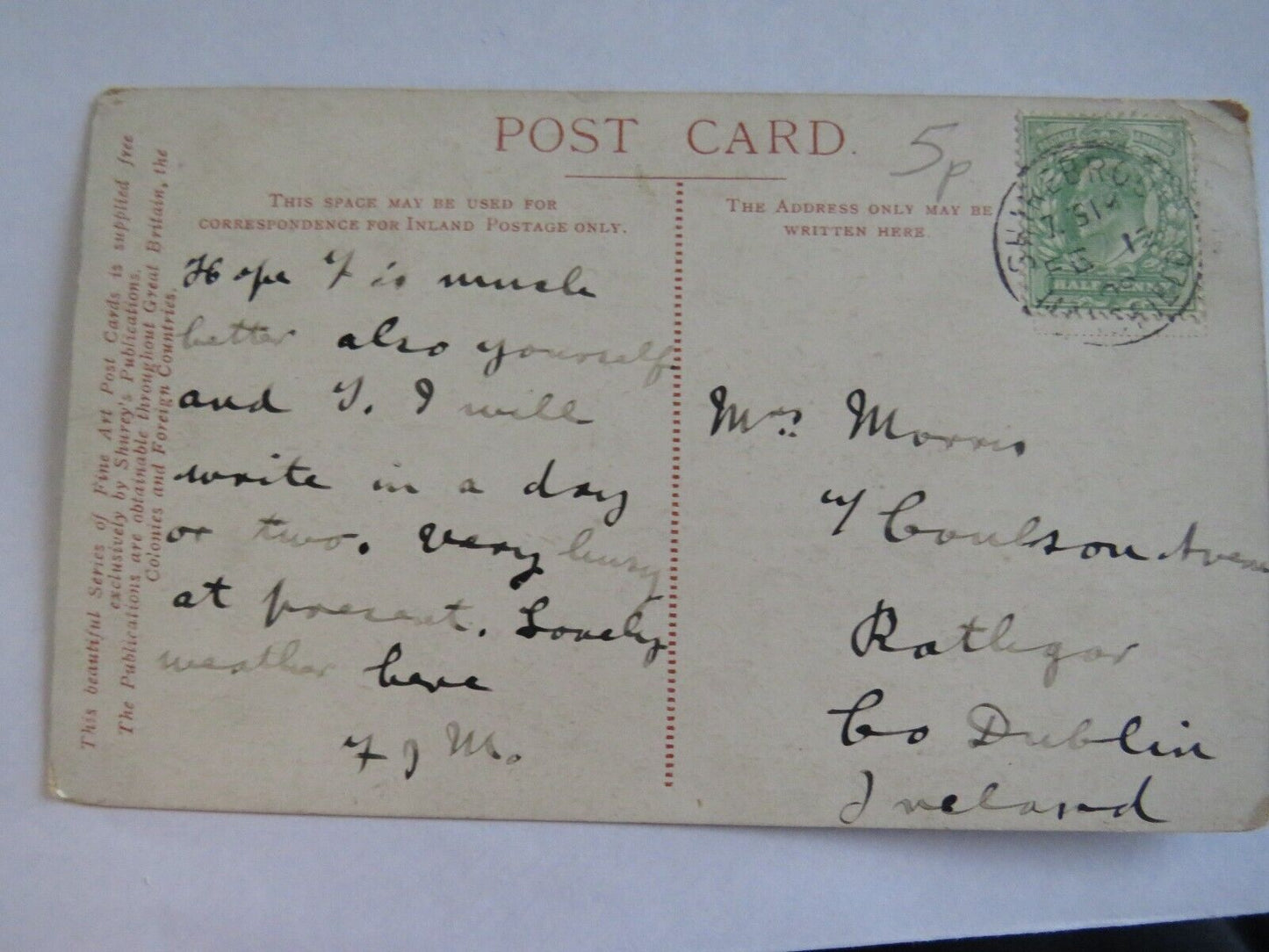 Old Antique Postcard of Rydal Lake 1912, Lake Disctrict - Ref : 1038