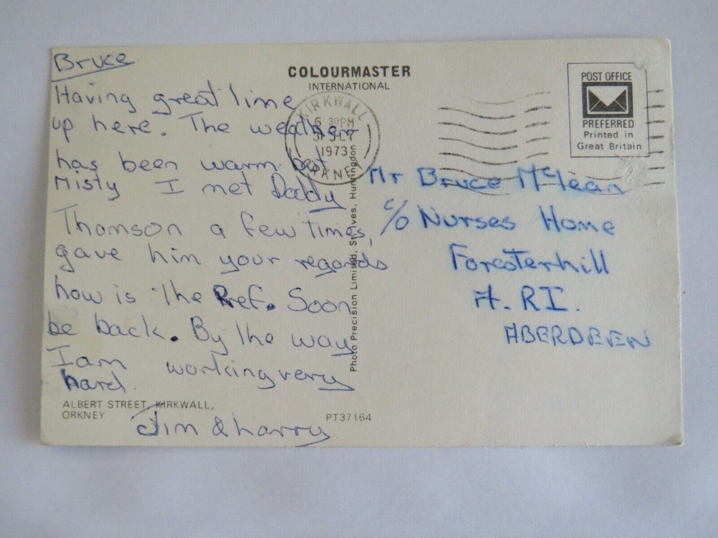 Vintage Postcard of Albert Street, Kirkwall, Orkney 1973 - Ref : 1022