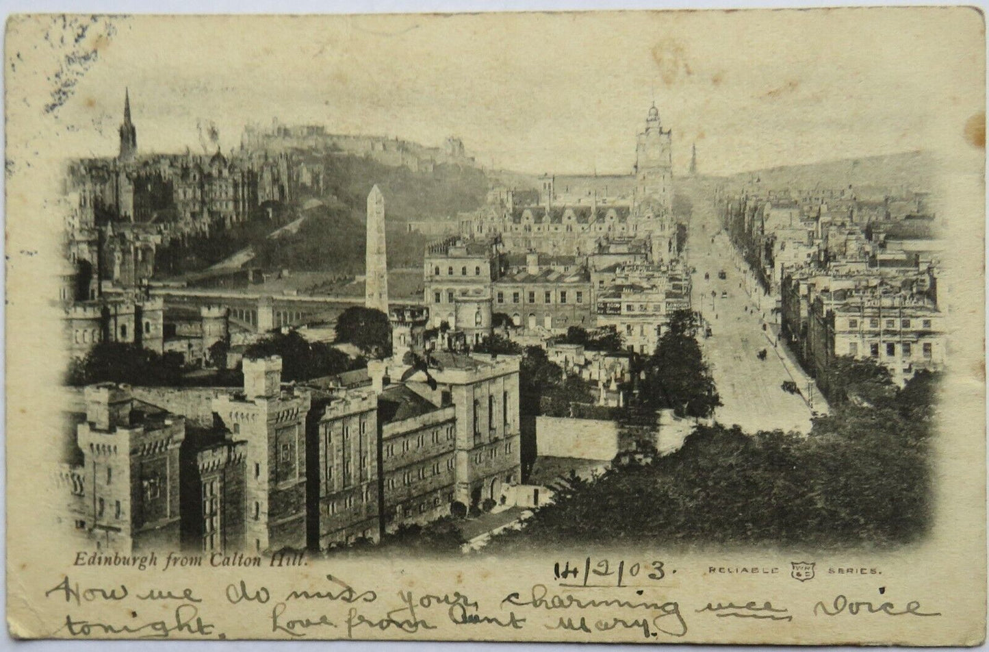 Old Postcard of Edinburgh from Carlton Hill