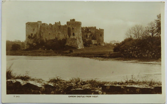 Old Postcard of Carew Castle from West, 1938