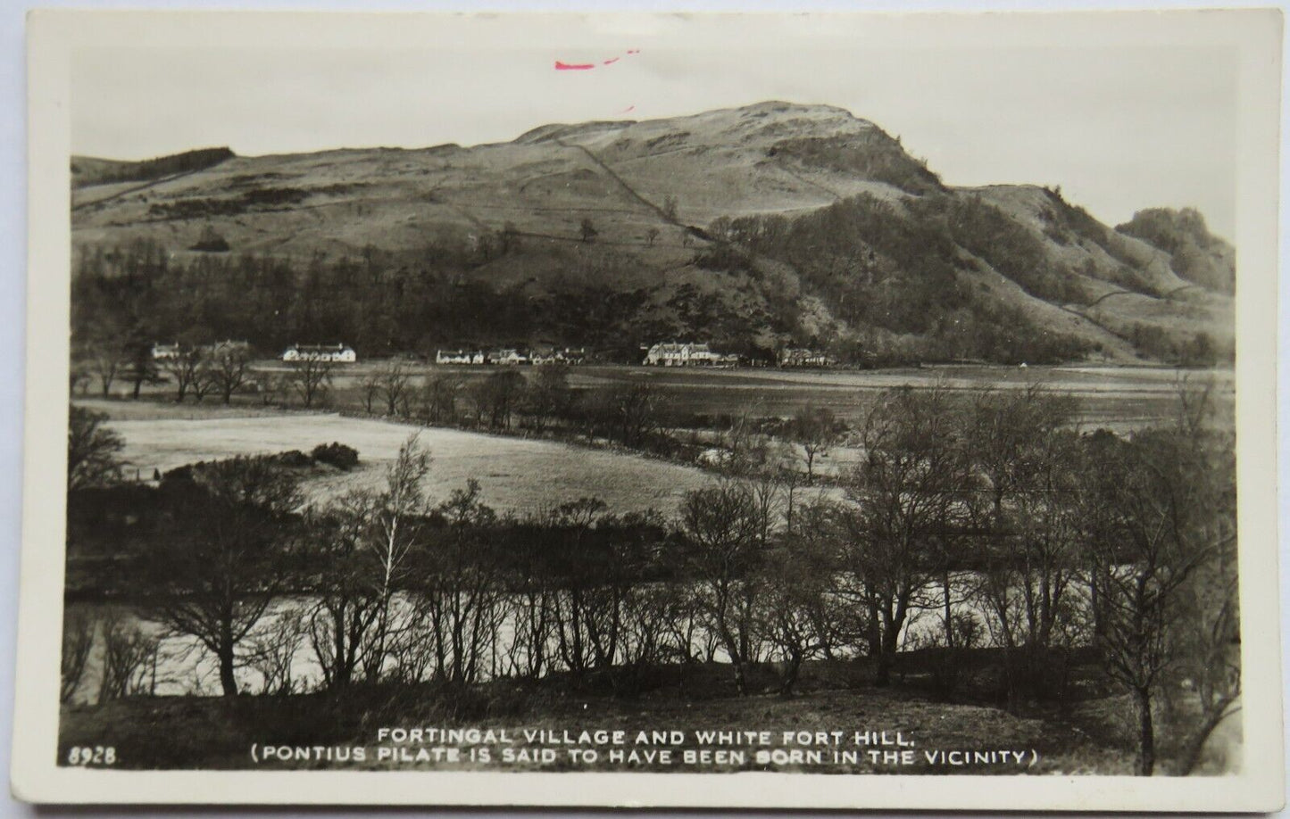 Old Postcard of Fortingal Village & White Fort Hill