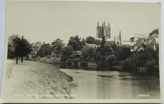Old Postcard of Hereford Cathedral and River Wye