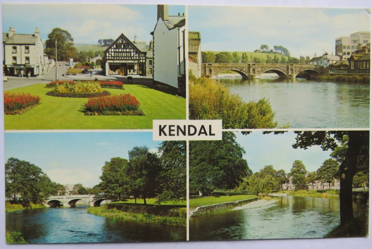 Old Postcard of Stramongate Bridge and Castle, Kendal
