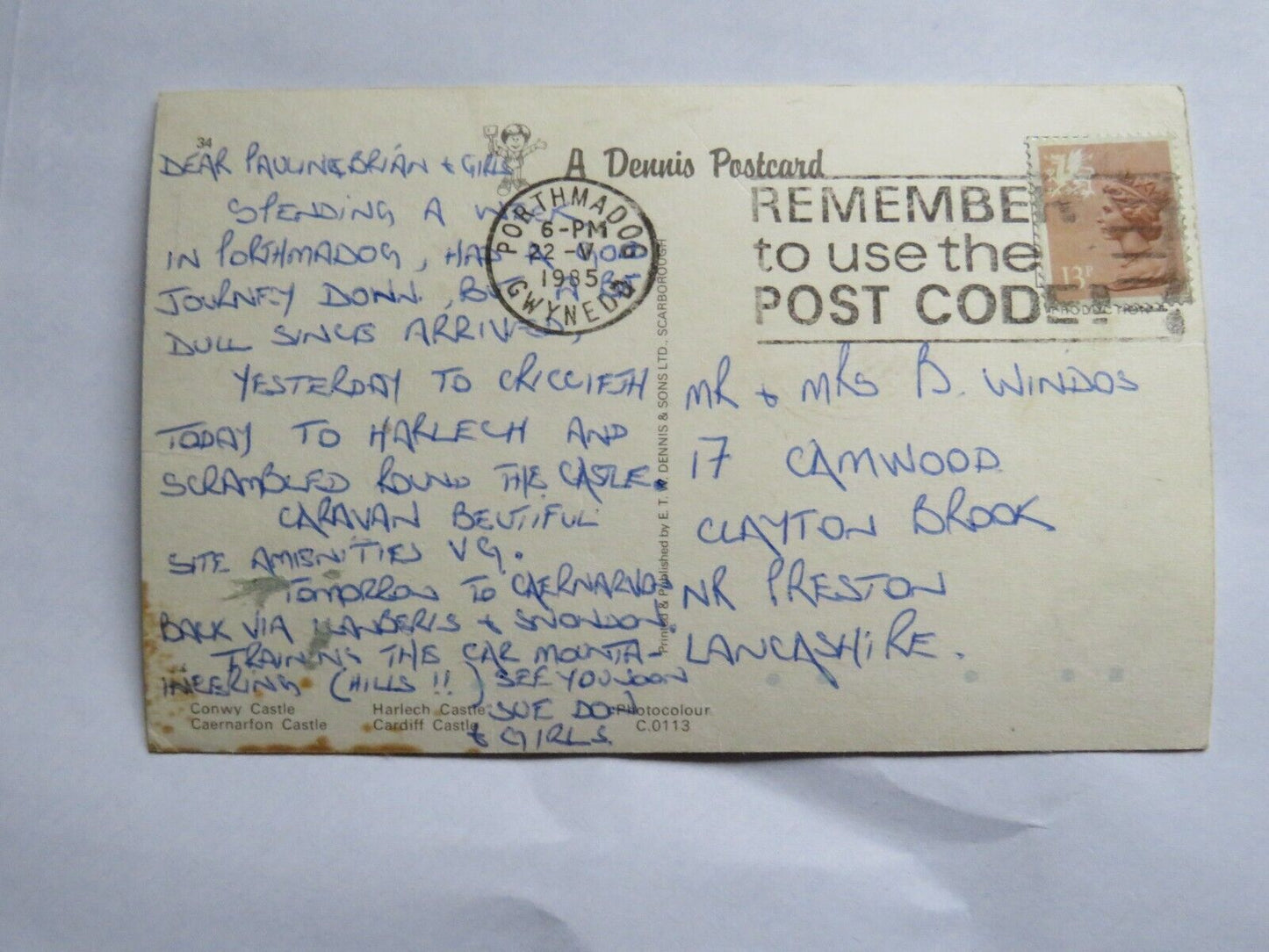 Vintage Postcard of Castles of Wales 1985 - Ref : 1011