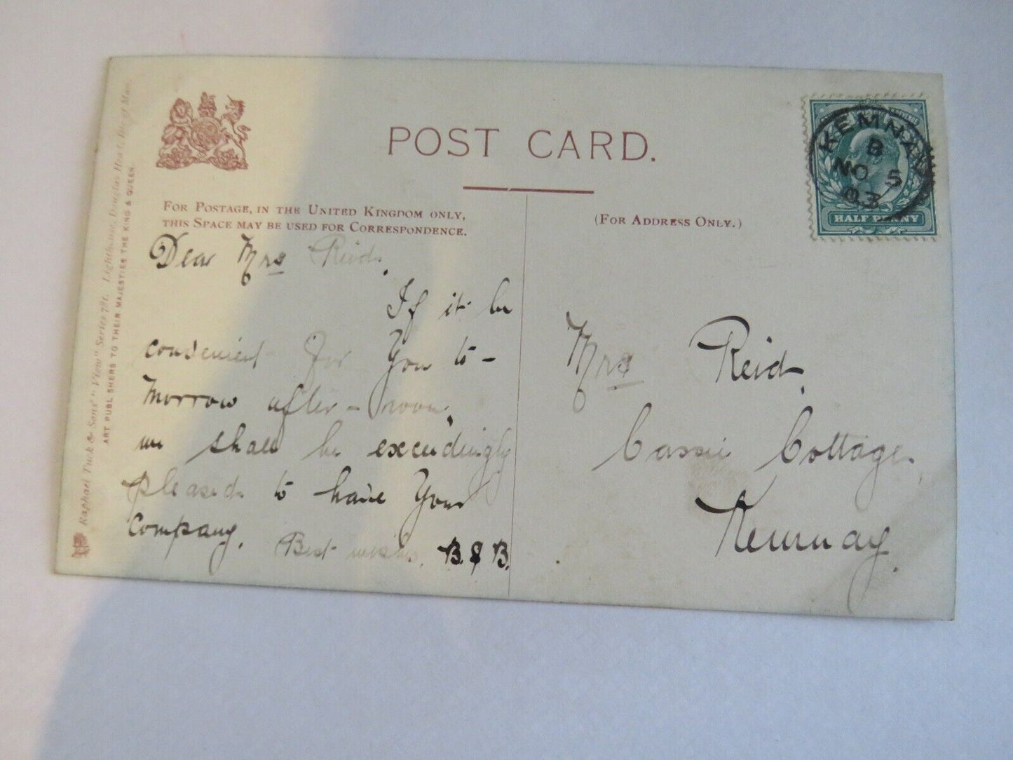 Old Postcard Of The Lighthouse, Douglas Head, Isle of Man 1903 - Ref : 1014