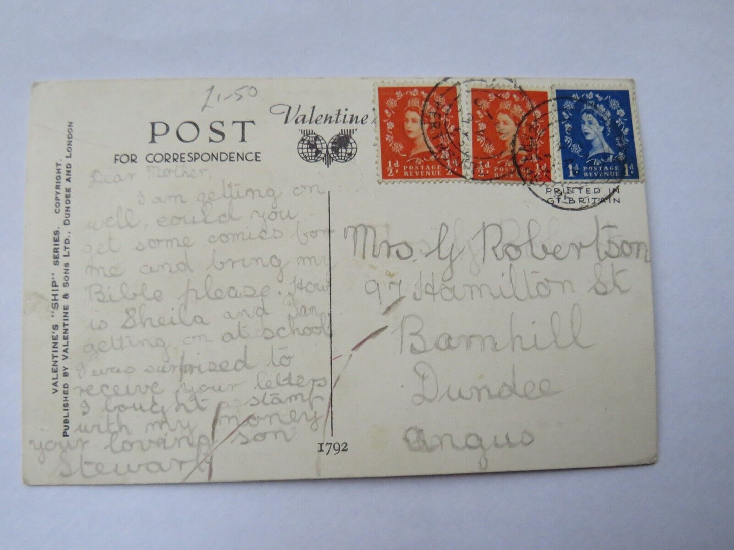 Old Postcard of R.M.M.V "Stirling Castle" 1955
