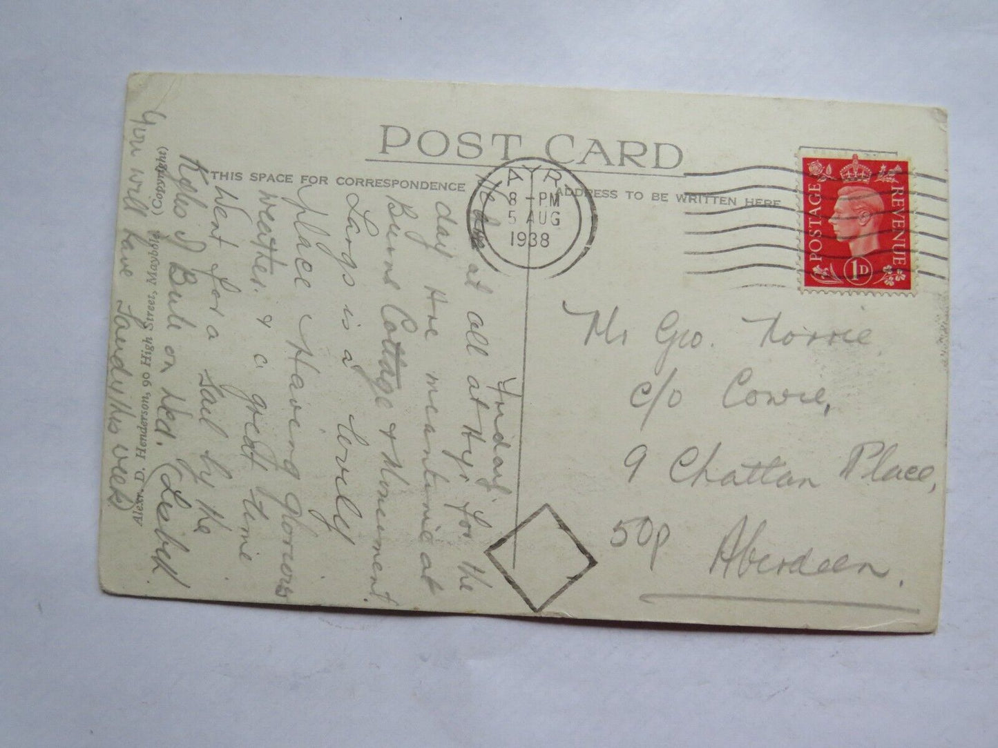 Old Postcard of Banks O' Doon Tea Garden, Alloway, Ayr 1938 - Ref : 1004