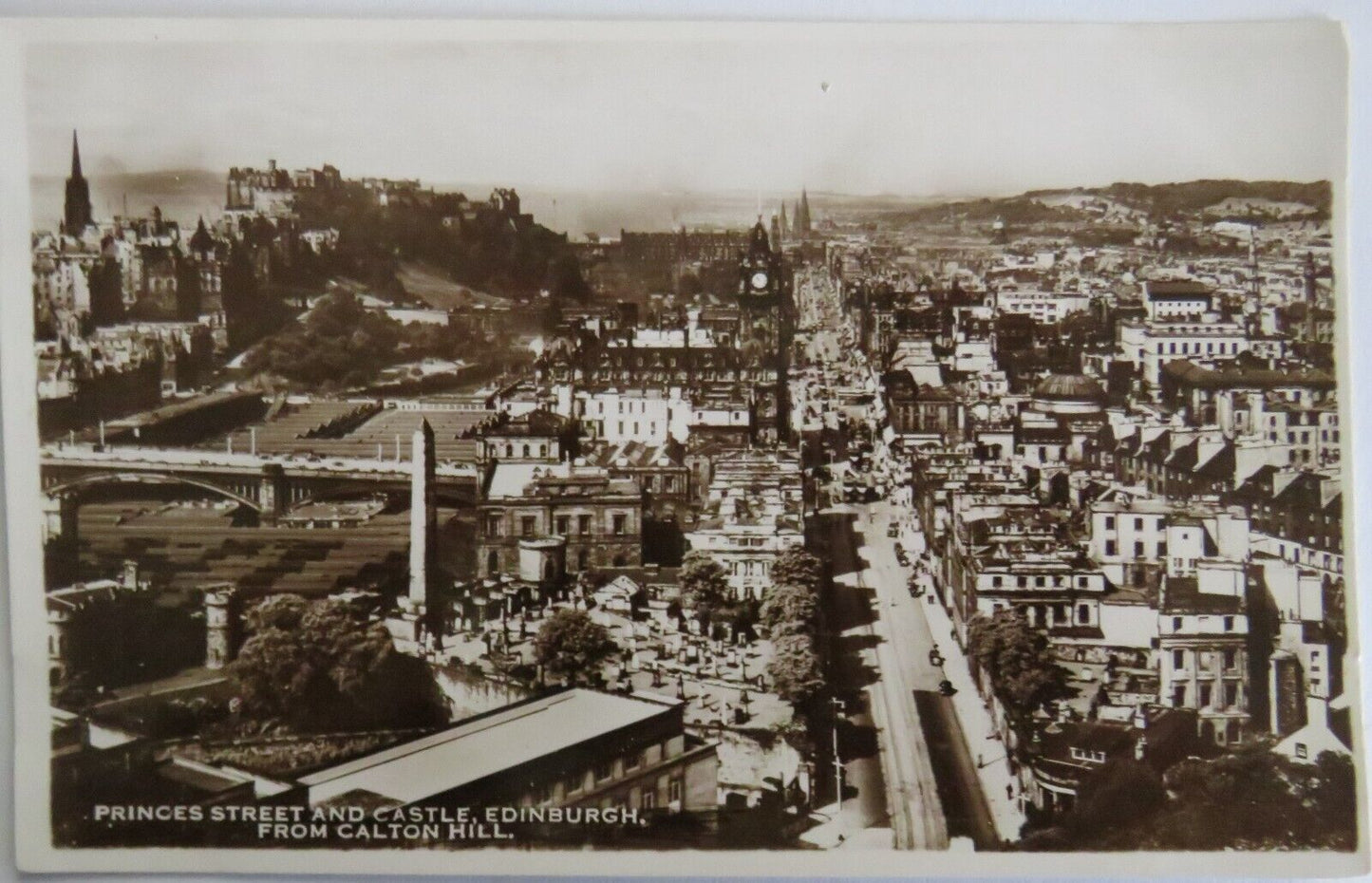 Old Postcard of Princess Street and Castle Edinburgh From Calton Hill Ref : 1032
