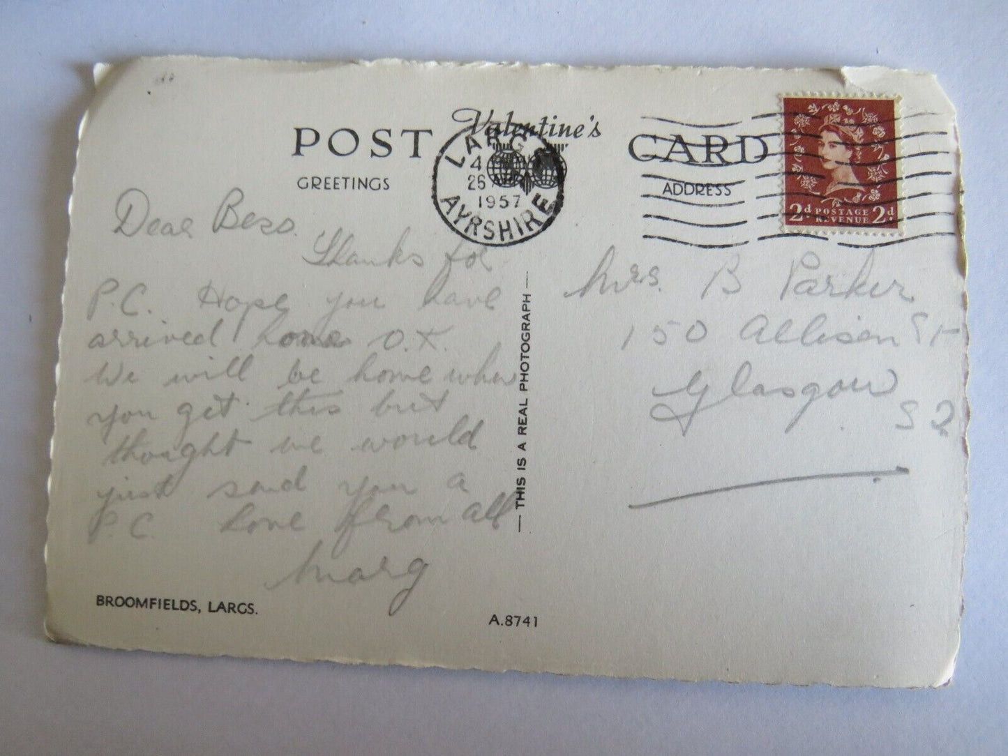 Old Postcard of Broomfields, Largs 1957 - Ref : 1029