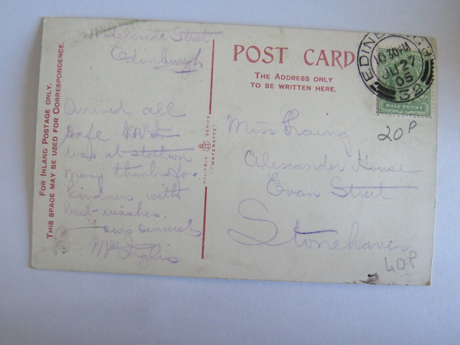 Old Postcard of East Princess Street Gardens, Edinburgh 1905 - Ref : 1024