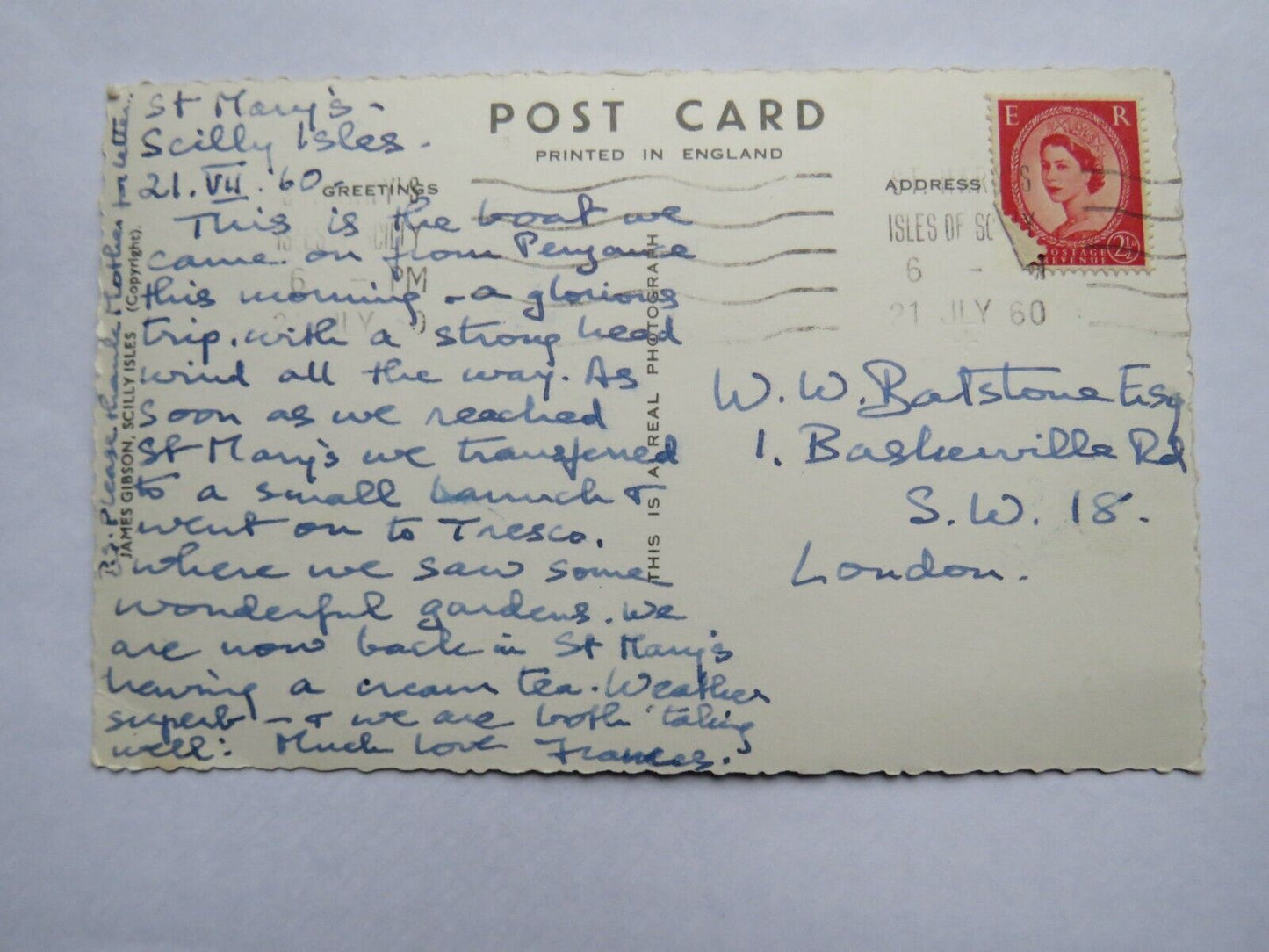 Old Postcard of R.M.V Scillonian Leaving Scilly, 1960