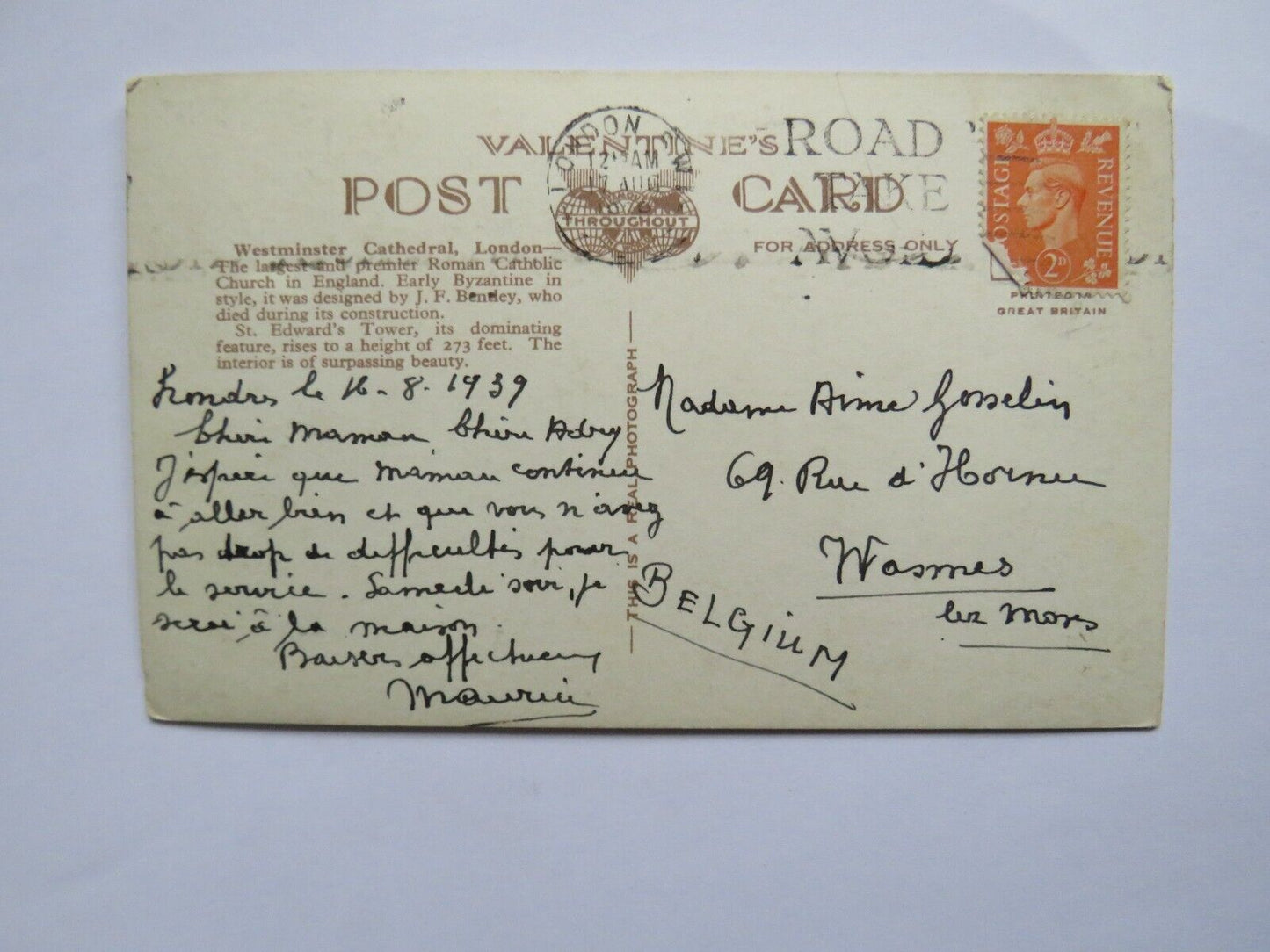 Old Postcard of Westminster Cathedral London - Ref : 1034