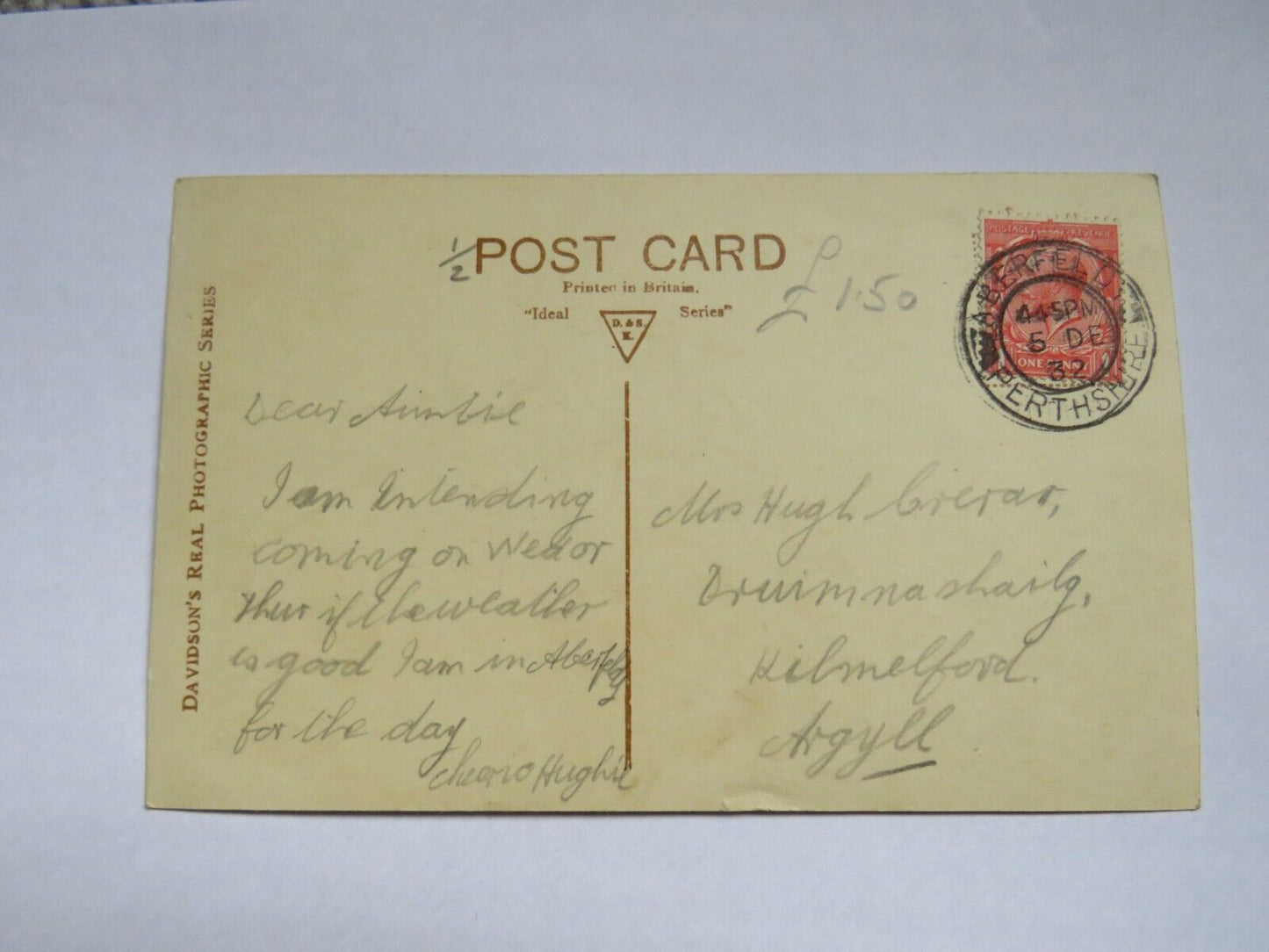 Old Postcard of The Black Watch Monument, Aberfeldy 1932