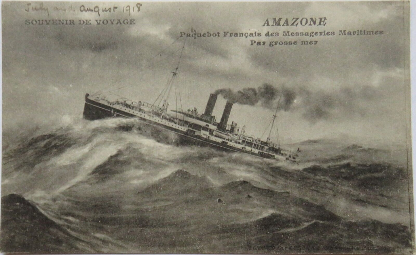 Old Postcard of Souvenir De Voyage Amazone - Dated 1918