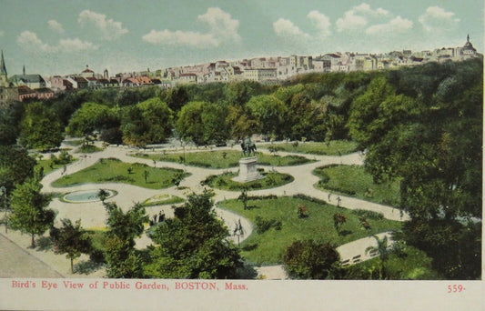 Old Postcard of Bird's Eye View of Public Garden, Boston, Mass -  Ref : 1013