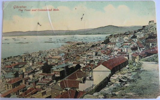 Old Postcard of Gibraltar The Town and Commercial Mole 1909 - Ref : 1026