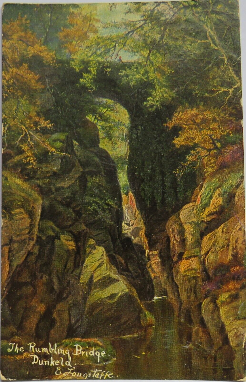 Old Postcard of the Rumbling Bridge Dunkeld & Longstaffe 1904