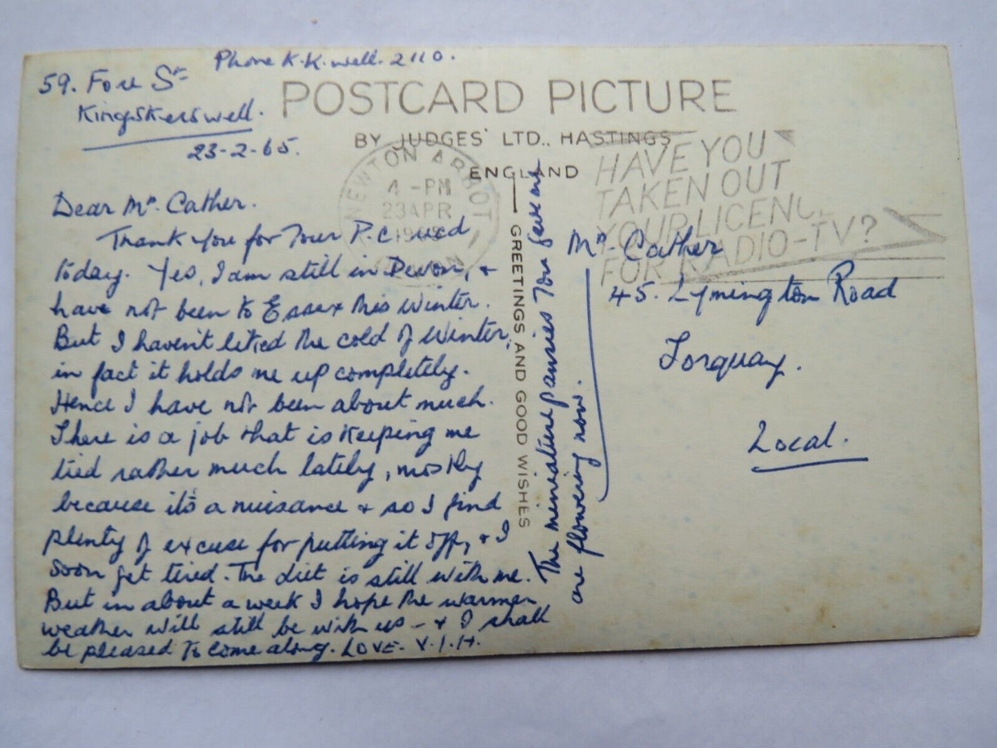 Old Postcard of Torquay Thatcher Rock 1965