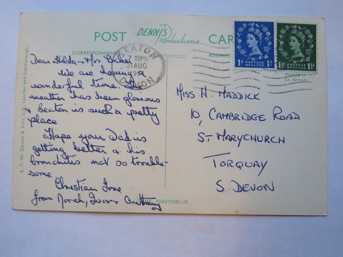 Old Postcard of White Cliff, Seaton, Devon 1961