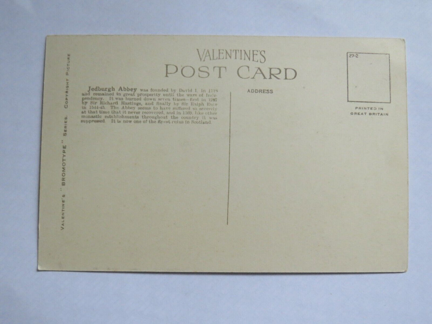 Old Postcard of West Front Jedburgh Abbey - Ref : 1010