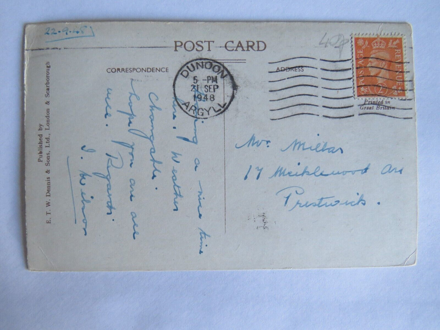 Old Postcard of East Bay, Dunoon 1948 - Ref : 1001