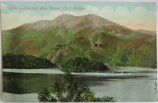 Old Postcard of Ellen's Isle & Ben Venue Loch Katrine - Ref :1042
