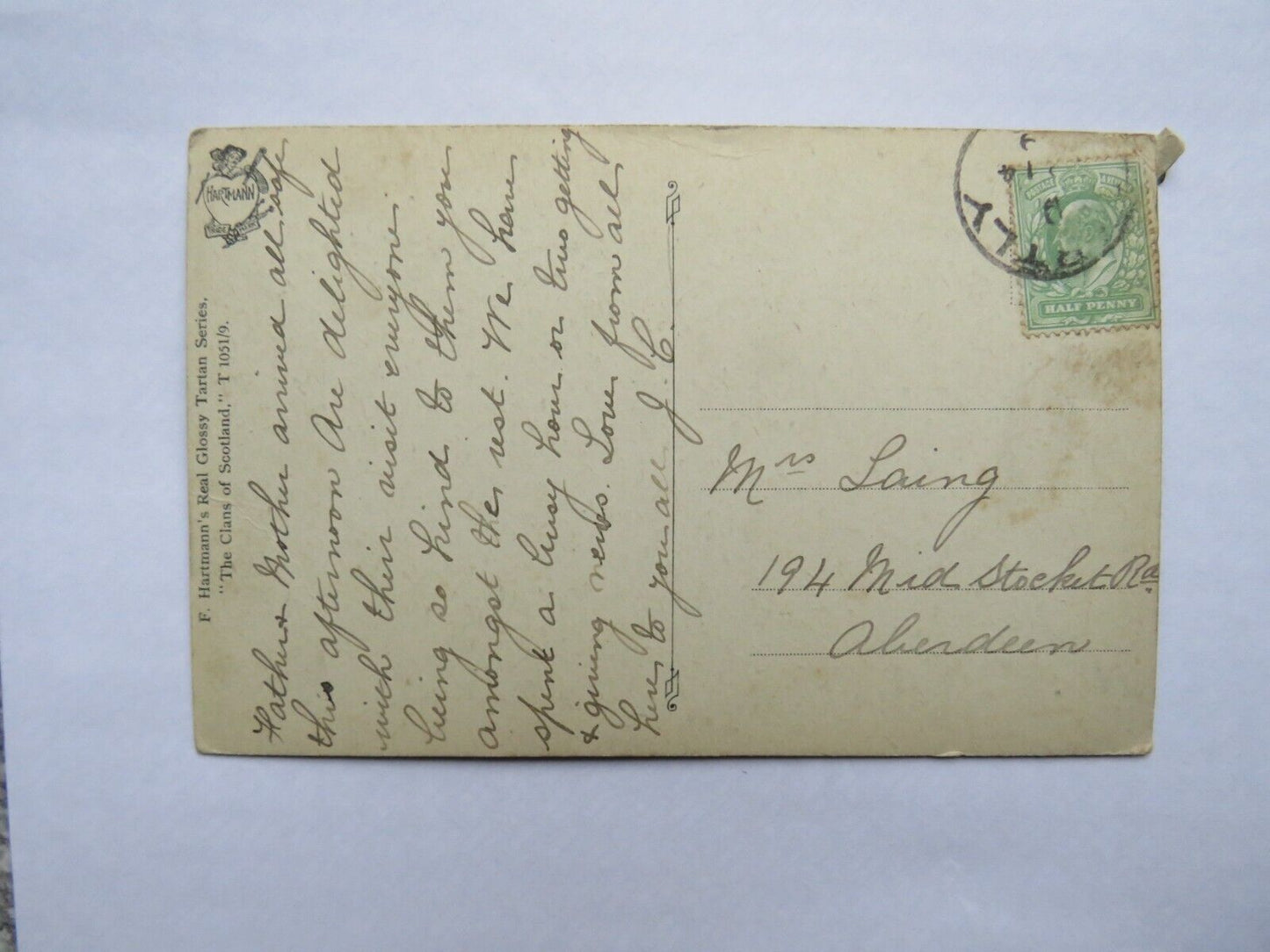 Old Postcard of Holyrood Palace, Edinburgh, with Stewart (Hunting) Tartan