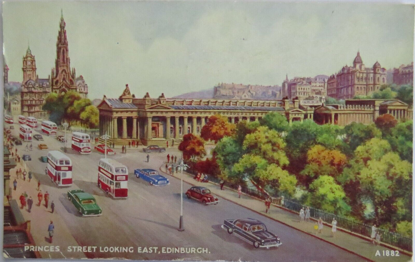 Old Postcard of Princess Street Looking East, Edinburgh 1957 - Ref : 1031