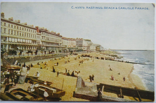 Old Postcard of Hastings Beach & Carlisle Parade