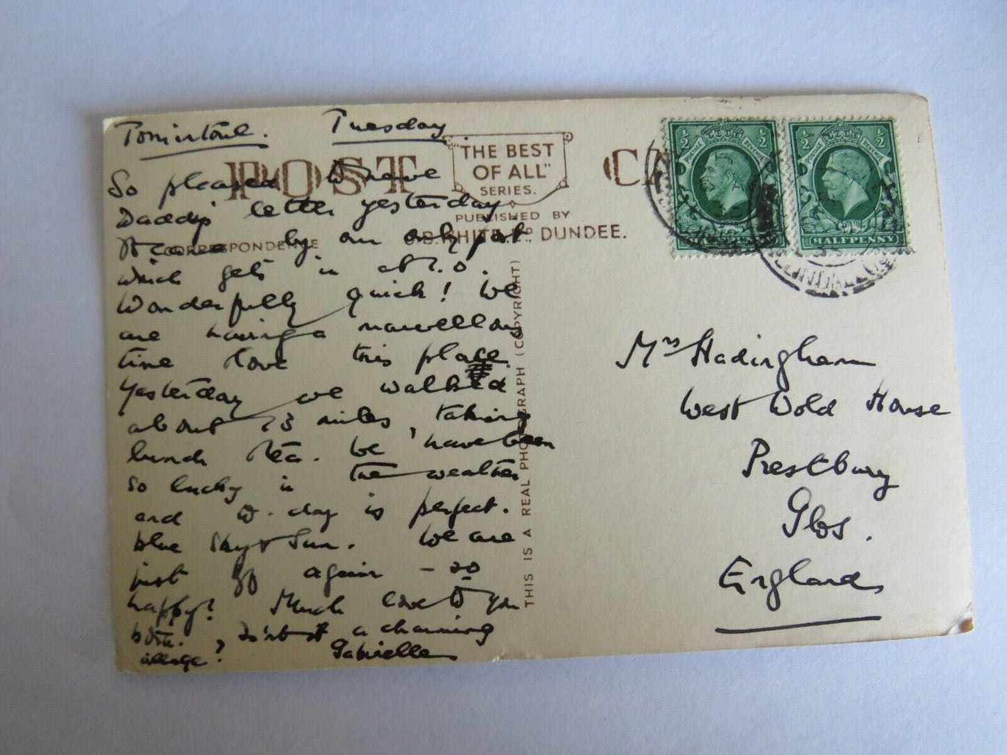 Old Postcard of Tomintoul Highest Village In Highlands 1933 - Ref : 1027