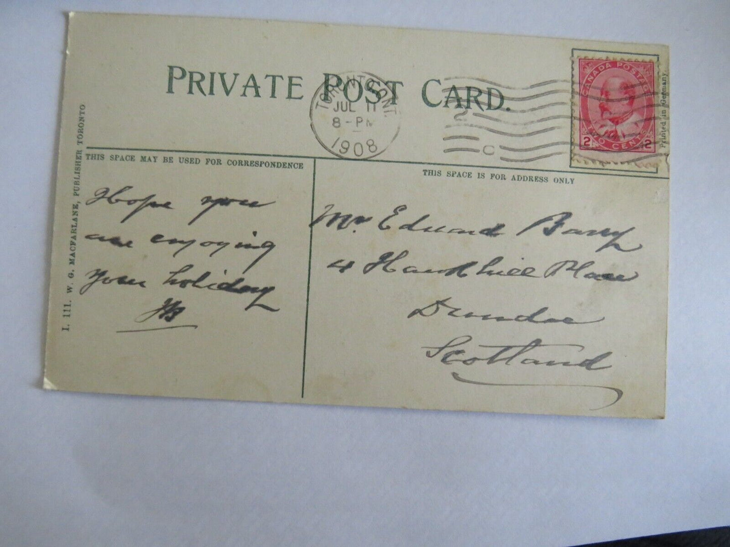 Old Postcard of Swan Pond Inland Park, Toronto 1908 - Ref : 1042