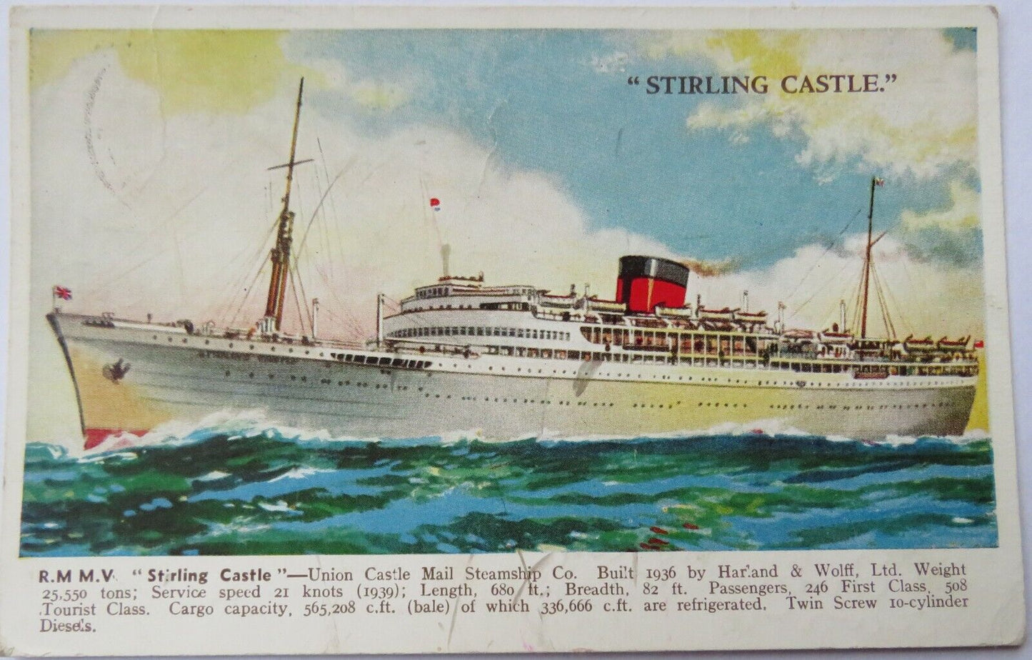 Old Postcard of R.M.M.V "Stirling Castle" 1955