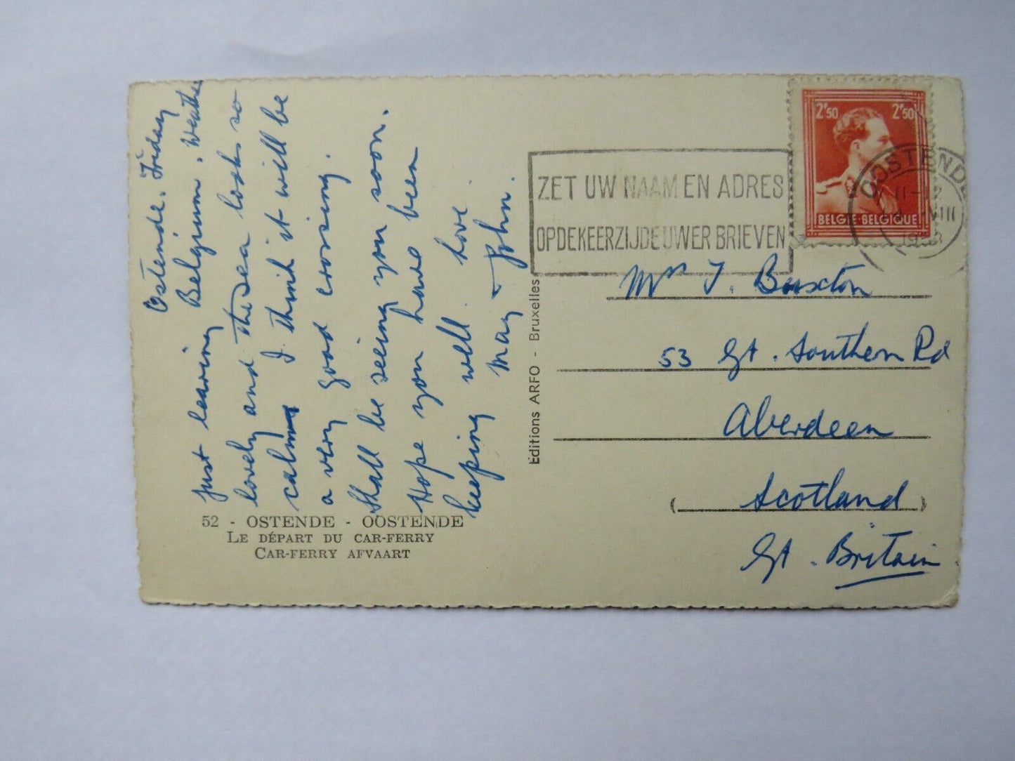 Old Postcard of Ostende Oostende Le Depart Du Car-Ferry Afvaart 1953