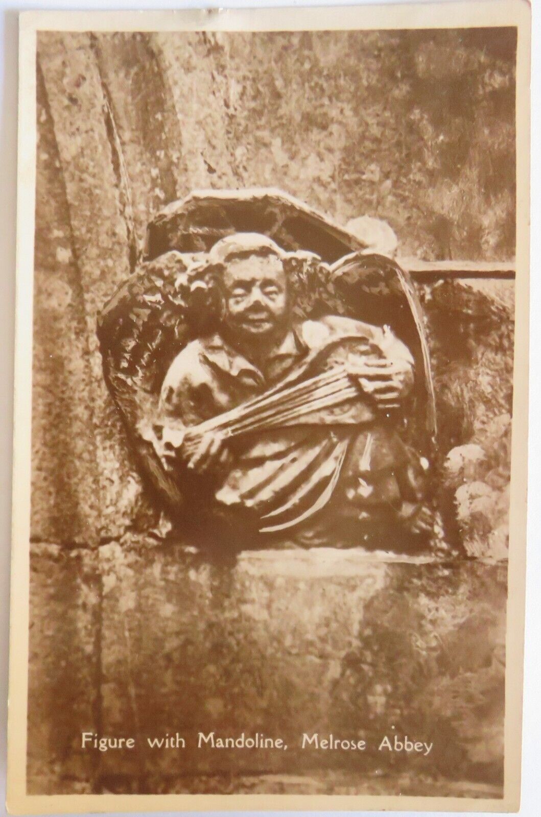 Old Postcard of Figure With Mandoline, Melrose Abbey - Ref : 1028