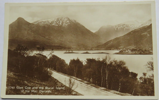 Old Postcard of Glen Coe and the Burial Island of the Mac Donalds